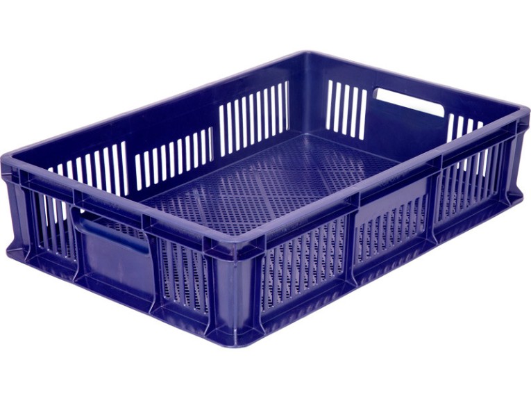 Ящик 600х400х140 мм перфорированный с полузакрытой ручкой синий купить в Череповце