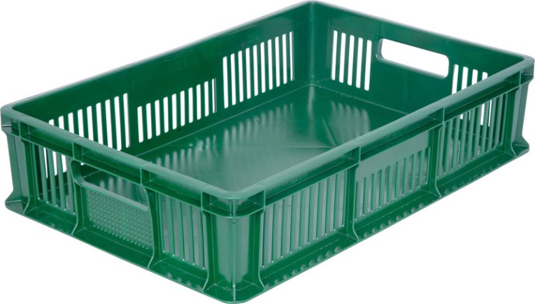 Ящик 600х400х140 мм дно сплош.стенки перф.с ручками зеленый купить в Череповце Ящик 600х400х140 мм дно сплош.стенки перф.с ручками зеленый купить в Череповце