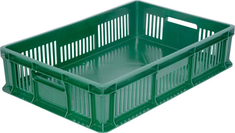 Ящик 600х400х140 мм дно сплош.стенки перф. с полузакрытой ручкой зеленый купить в Череповце Ящик 600х400х140 мм дно сплош.стенки перф. с полузакрытой ручкой зеленый купить в Череповце