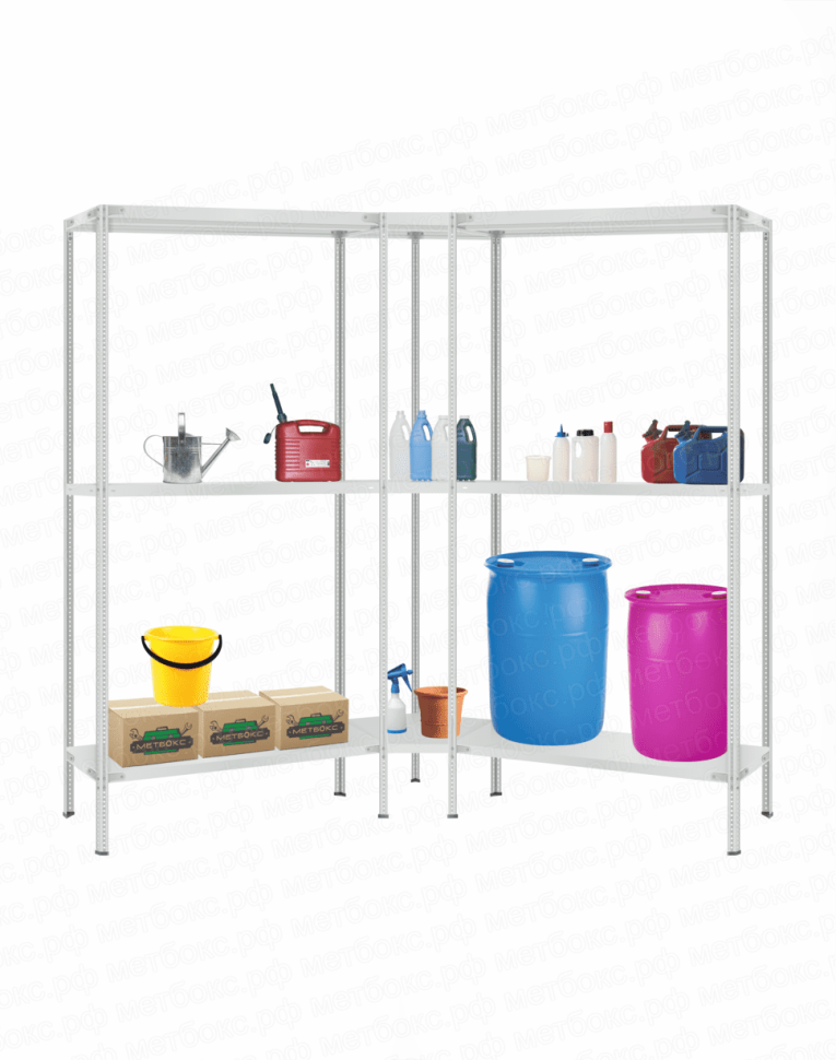 Стеллаж угловой 2000х1500х1500 (3 яруса глубиной 300мм) купить в Череповце Стеллаж угловой 2000х1500х1500 (3 яруса глубиной 300мм) купить в Череповце