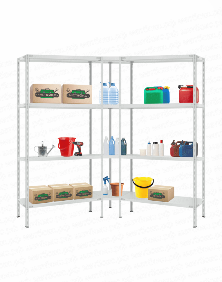 Стеллаж угловой 2000х1800х1800 (4 яруса глубиной 600мм) купить в Череповце Стеллаж угловой 2000х1800х1800 (4 яруса глубиной 600мм) купить в Череповце